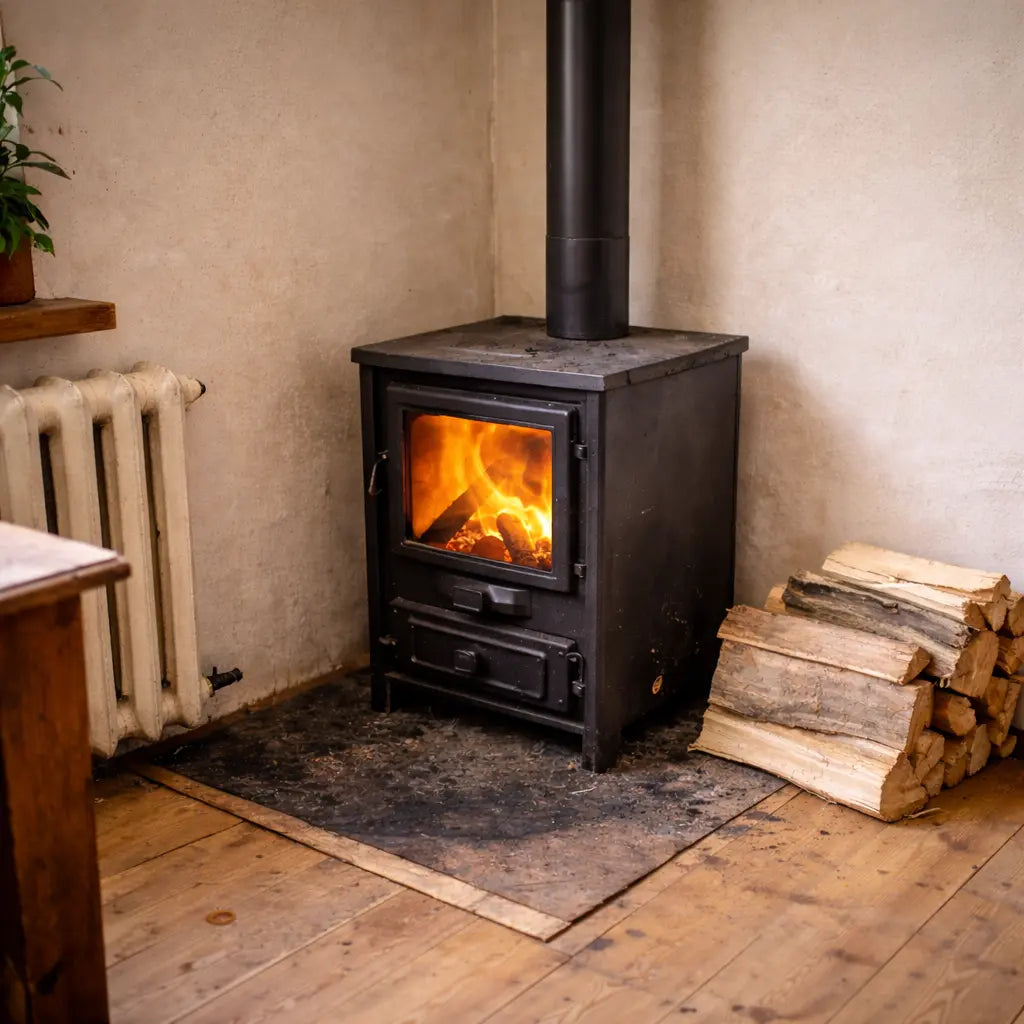 Cozy corner with rustic stove