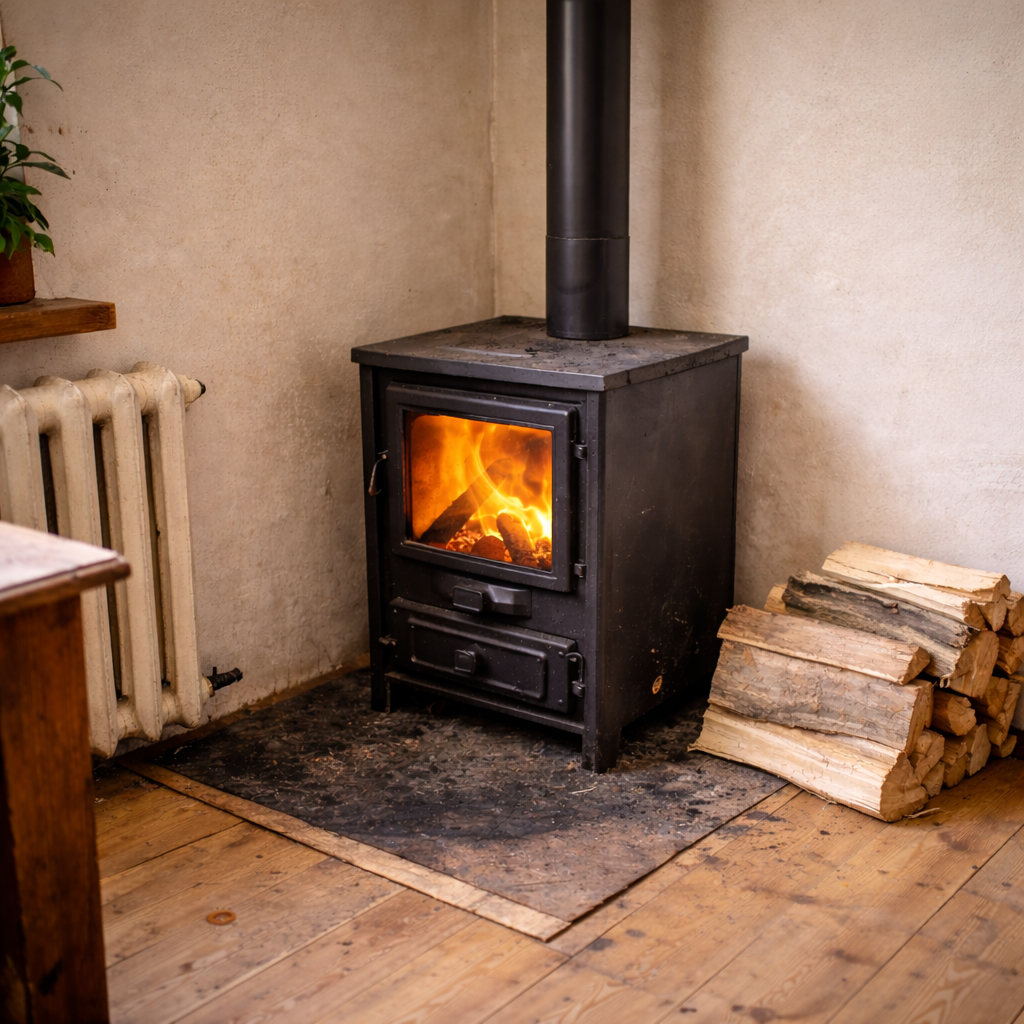 Cozy corner with rustic stove