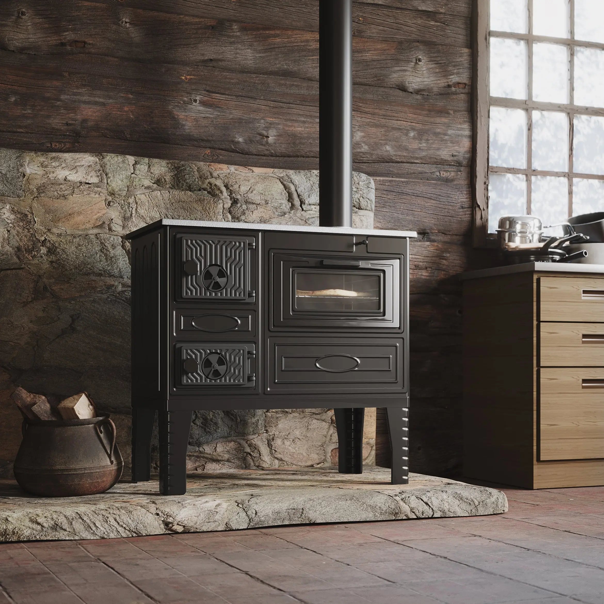 SIGMA | Ketaus / Plieno malkinė viryklė su orkaitė – 8,7 kW