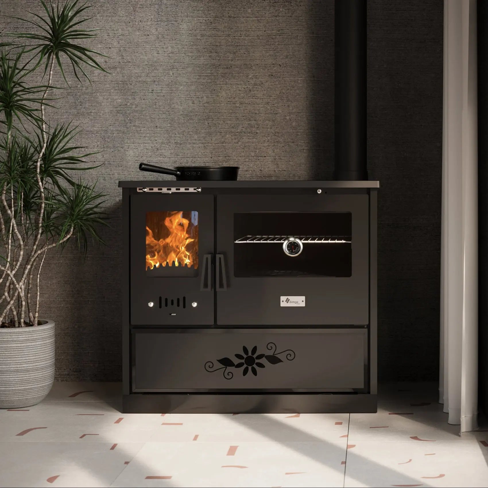 URUS | Ketaus / Plieno Viryklė su Orkaitė – 9 kW – Juoda
