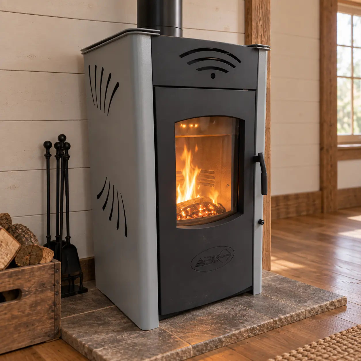 VULKAN | Centrinis šildymo malkinis krosnis – 24 kW – Pilka