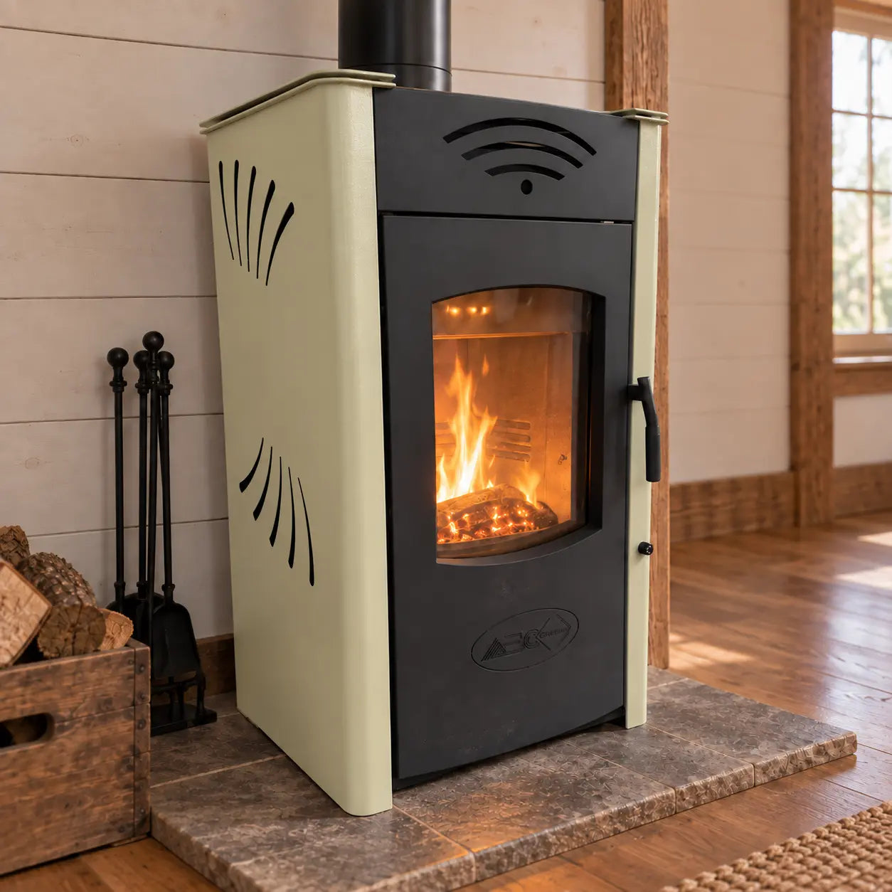 VULKAN | Centrinis šildymas medžio krosnis – 24 kW – Smėlio spalvos