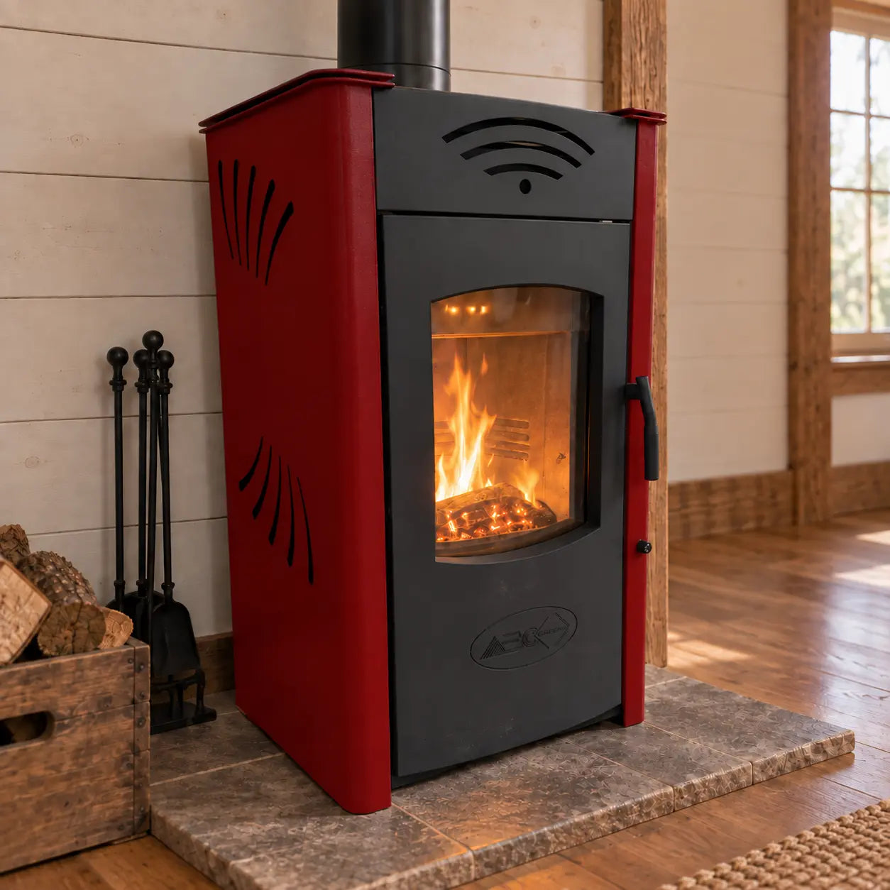 VULKAN | Centrinis šildymo malkinis krosnis – 24 kW – Raudona