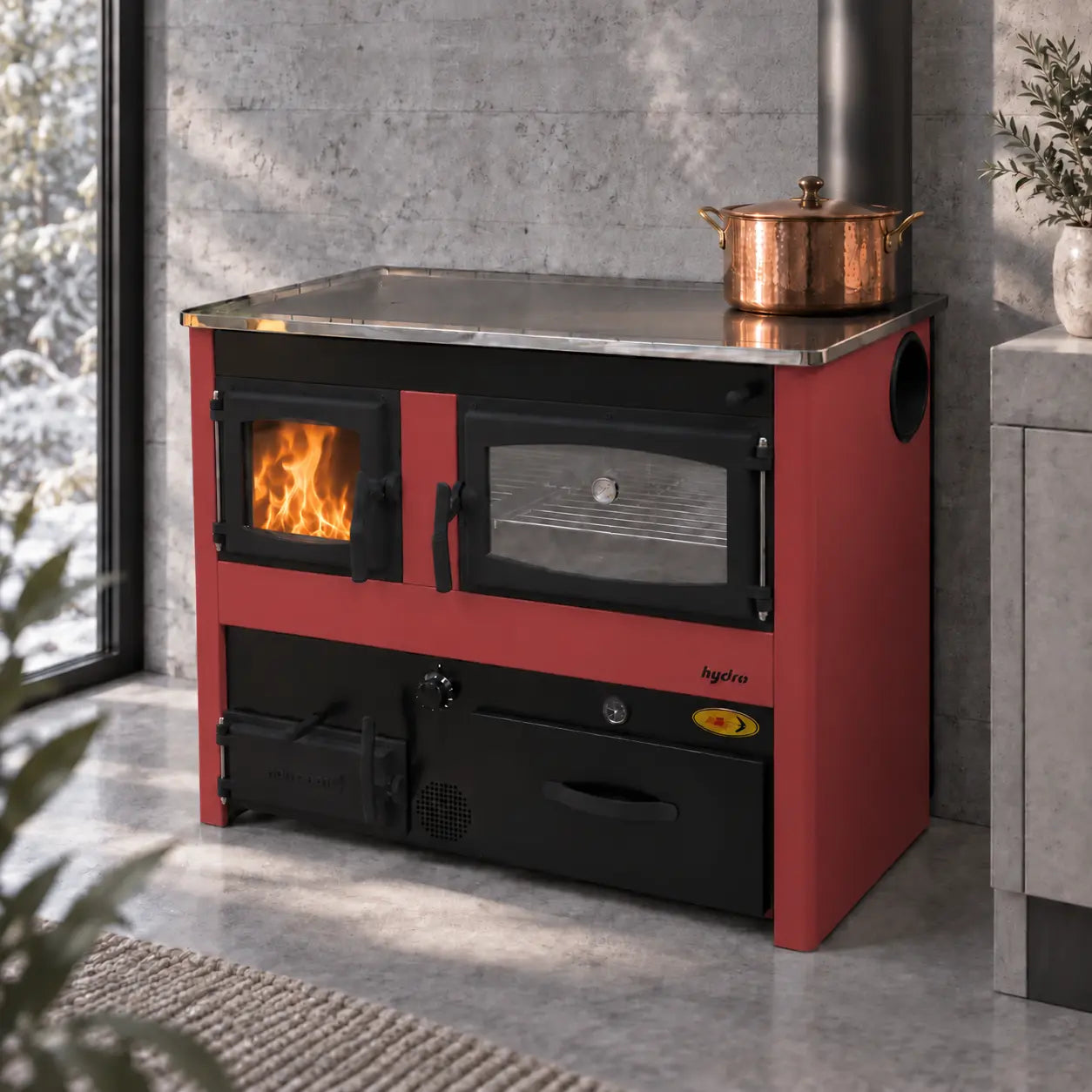 CONCEPT 2 HYDRO MAX | Centrinis šildymas medinė viryklė – 24 kW – Raudona