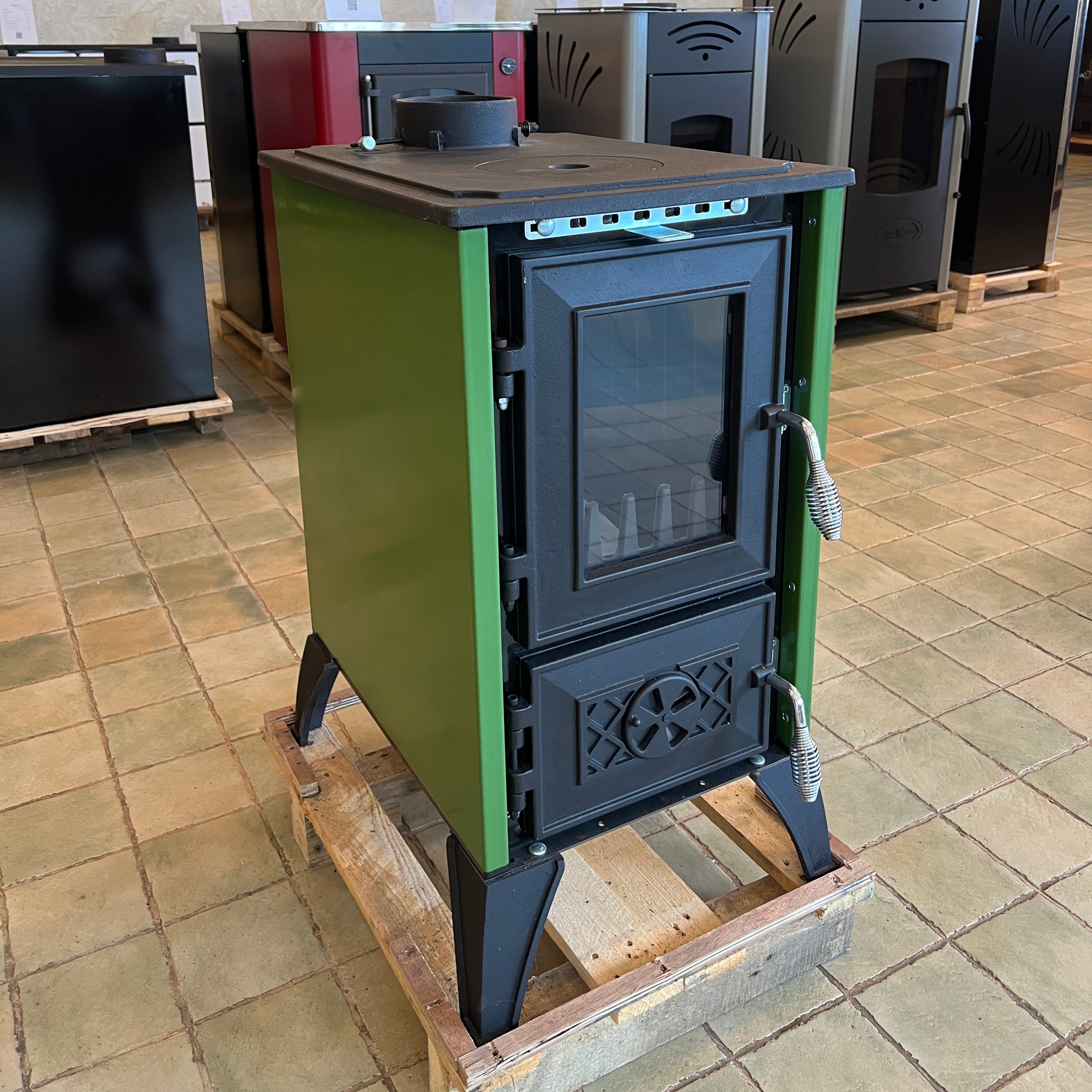 Simge Soba IGLO | Cast Iron & Steel Wood Stove with Hot Plate – 10 kW - Green Simge Soba