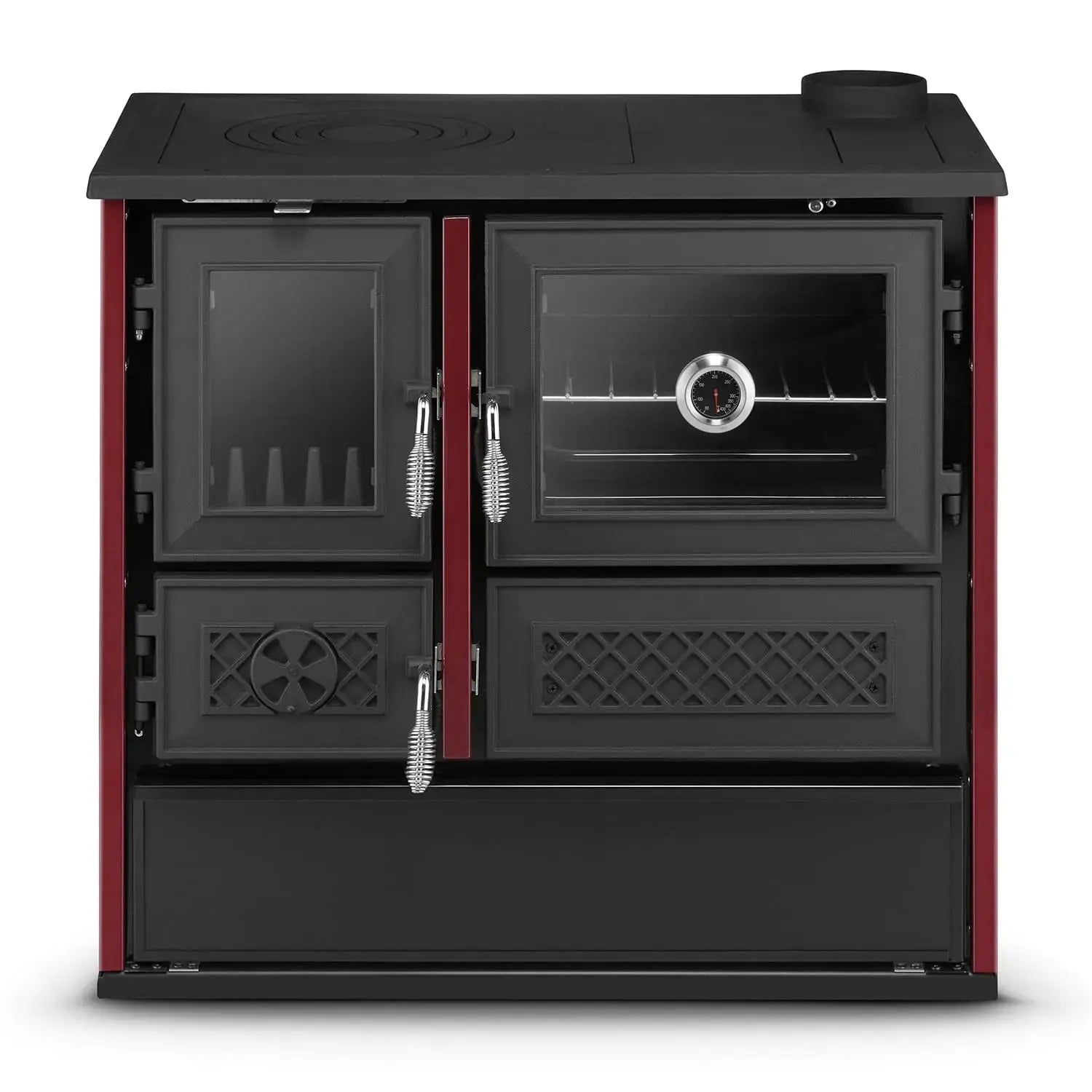 Simge Soba BELLA | Cast Iron & Steel Cooking Stove with Oven – 9 kW - Red Simge Soba
