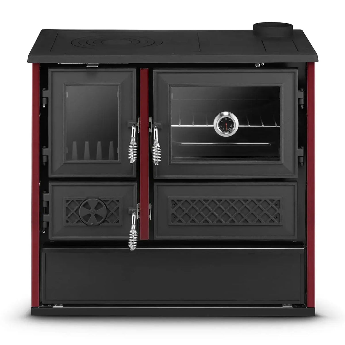 Simge Soba BELLA | Cast Iron & Steel Cooking Stove with Oven – 9 kW - Red Simge Soba