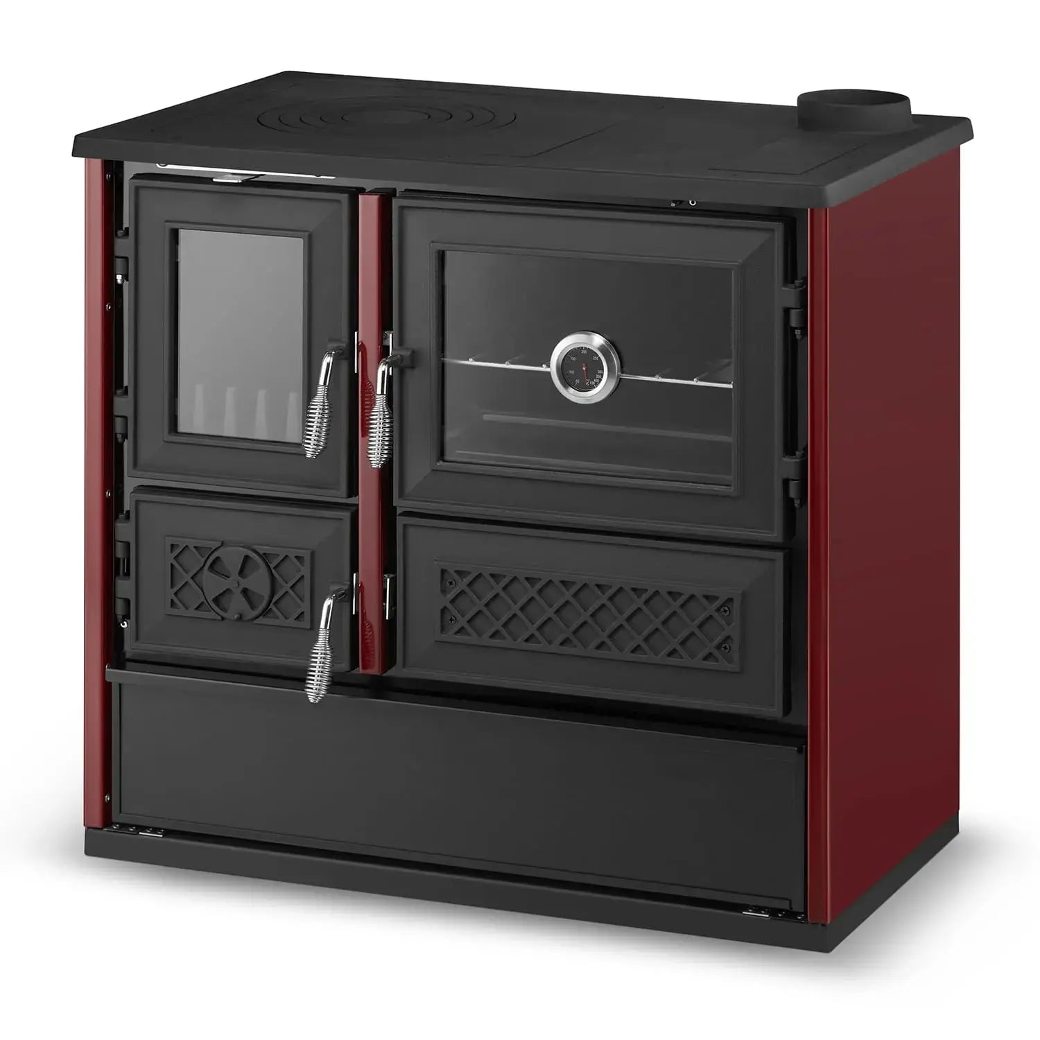 Simge Soba BELLA | Cast Iron & Steel Cooking Stove with Oven – 9 kW - Red Simge Soba