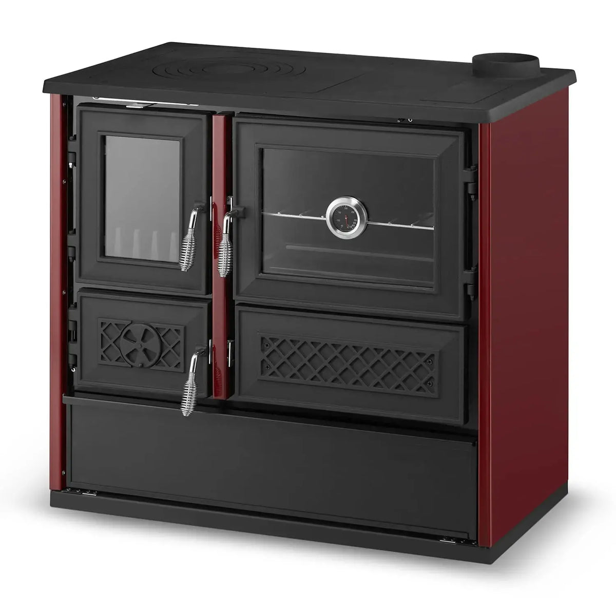Simge Soba BELLA | Cast Iron & Steel Cooking Stove with Oven – 9 kW - Red Simge Soba