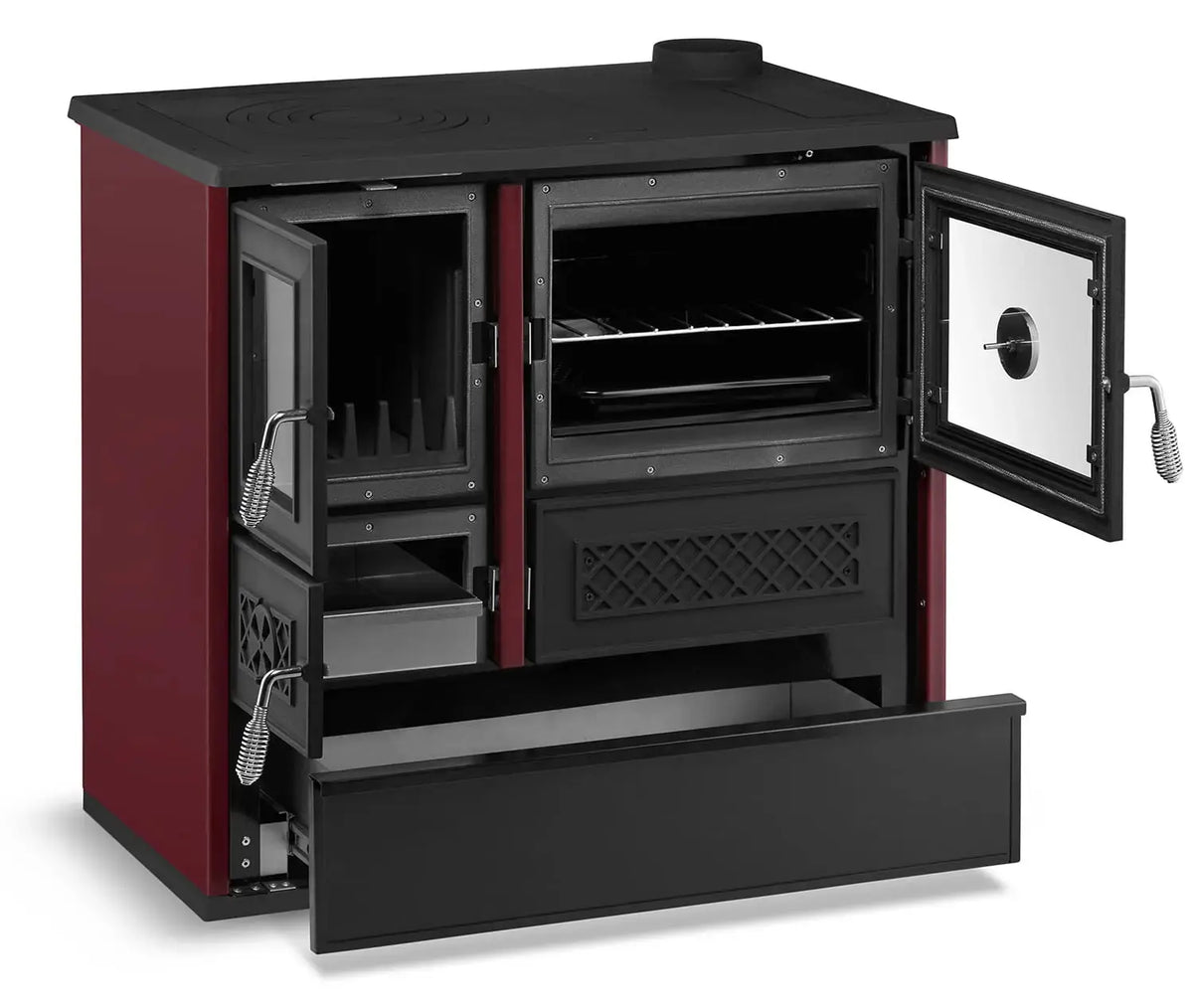 Simge Soba BELLA | Cast Iron & Steel Cooking Stove with Oven – 9 kW - Red Simge Soba
