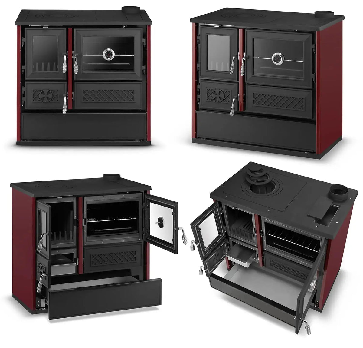 Simge Soba BELLA | Cast Iron & Steel Cooking Stove with Oven – 9 kW - Red Simge Soba