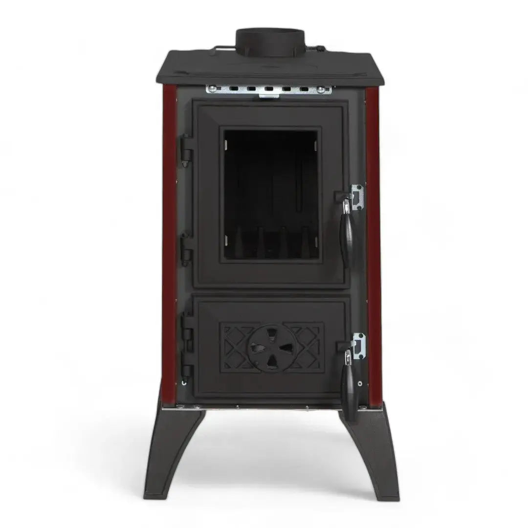 Simge Soba IGLO | Cast Iron & Steel Wood Stove with Hot Plate – 10 kW - Red Simge Soba