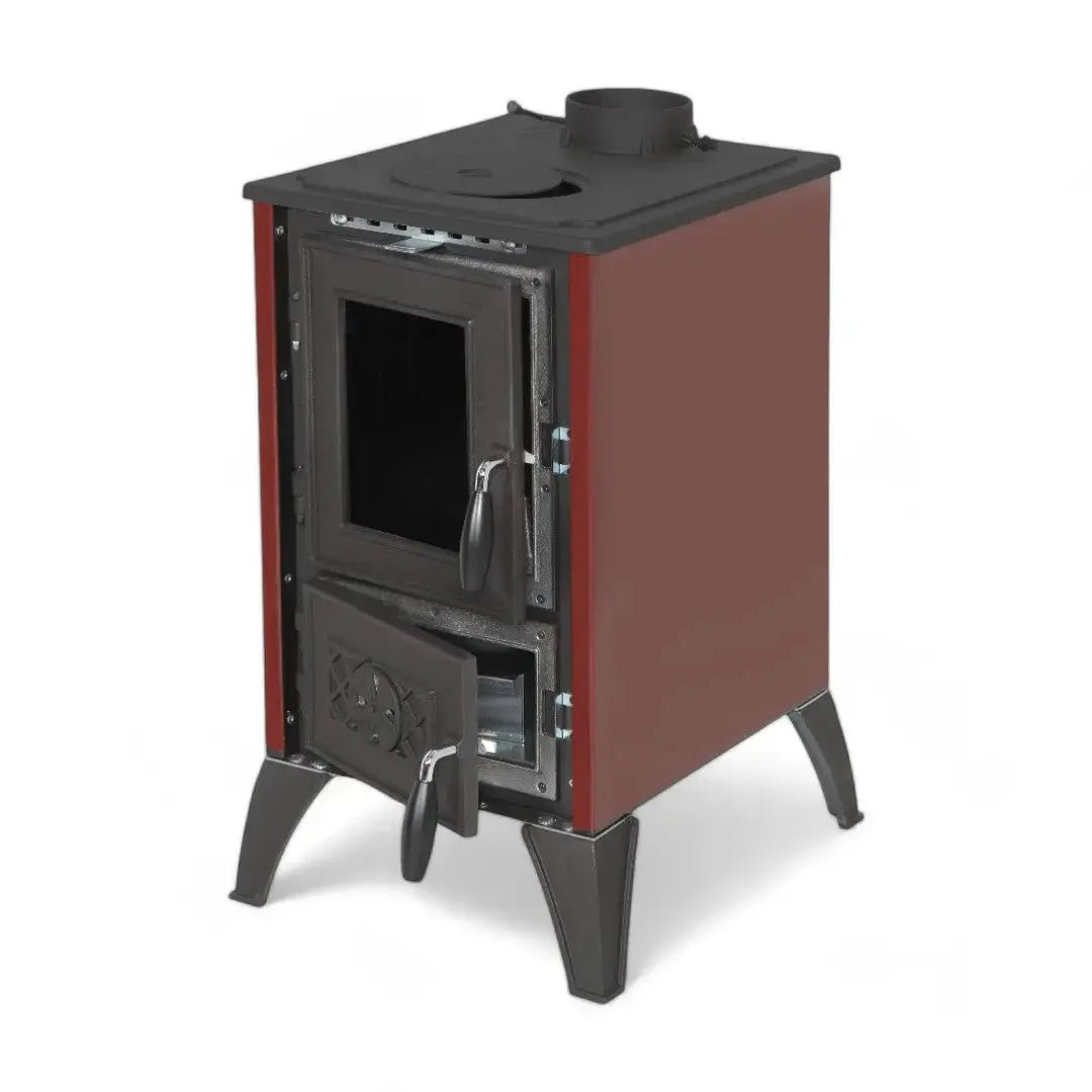 Simge Soba IGLO | Cast Iron & Steel Wood Stove with Hot Plate – 10 kW - Red Simge Soba