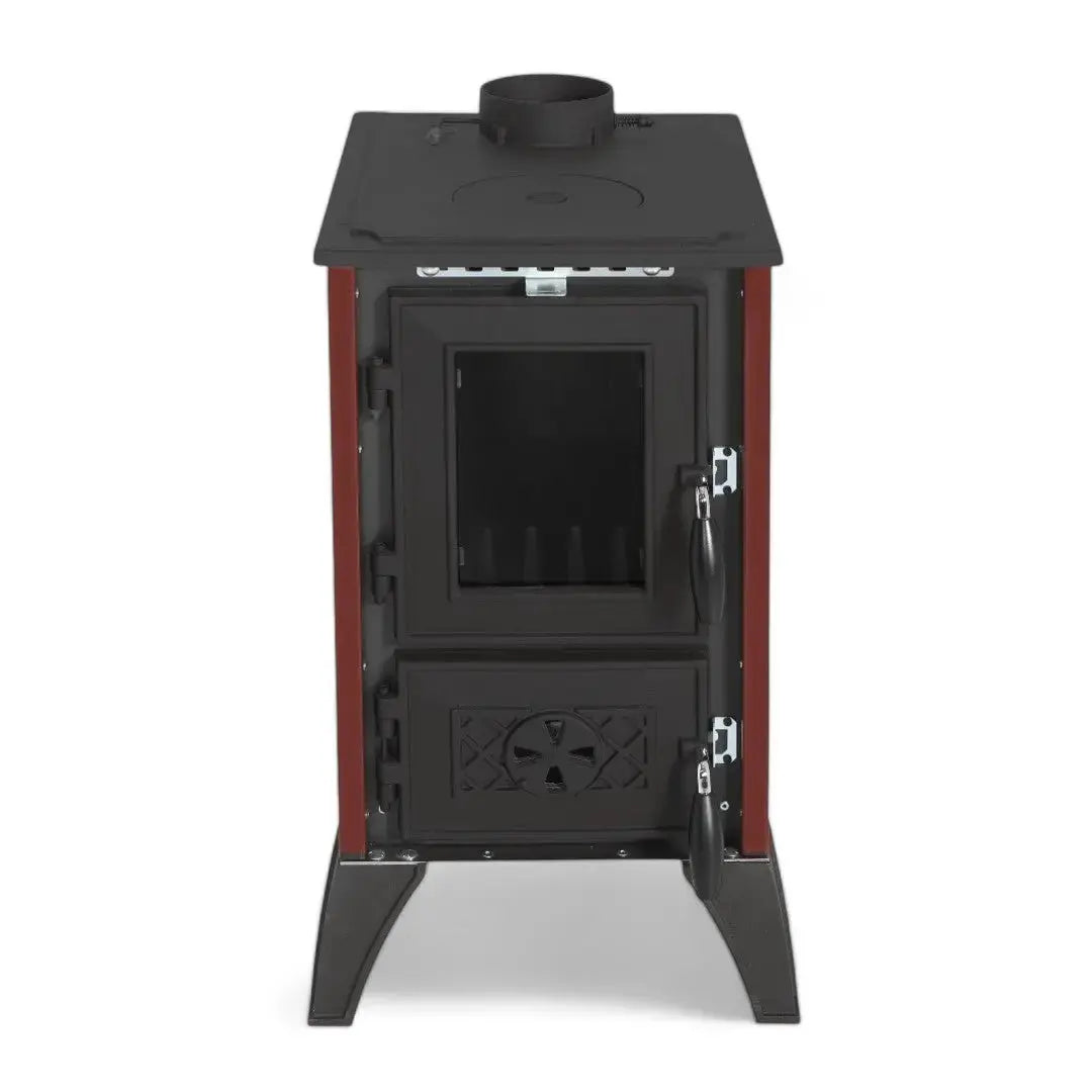 Simge Soba IGLO | Cast Iron & Steel Wood Stove with Hot Plate – 10 kW - Red Simge Soba