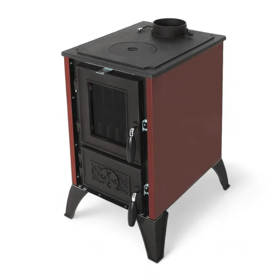 Simge Soba IGLO | Cast Iron & Steel Wood Stove with Hot Plate – 10 kW - Red Simge Soba