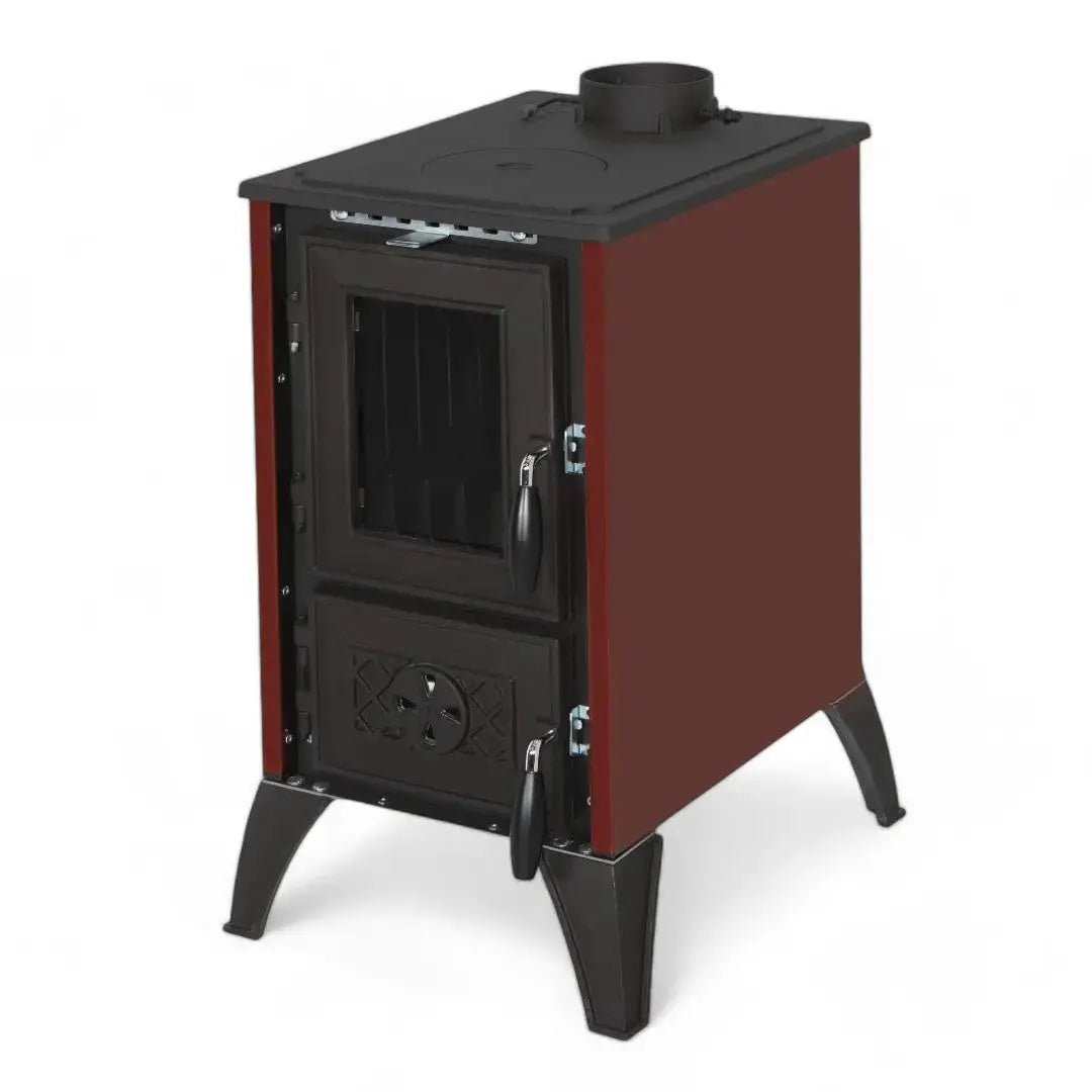 Simge Soba IGLO | Cast Iron & Steel Wood Stove with Hot Plate – 10 kW - Red Simge Soba