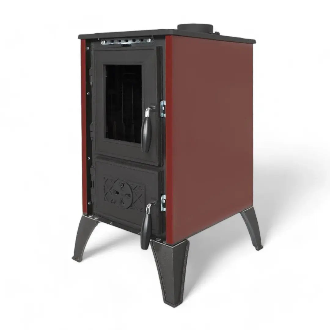 Simge Soba IGLO | Cast Iron & Steel Wood Stove with Hot Plate – 10 kW - Red Simge Soba