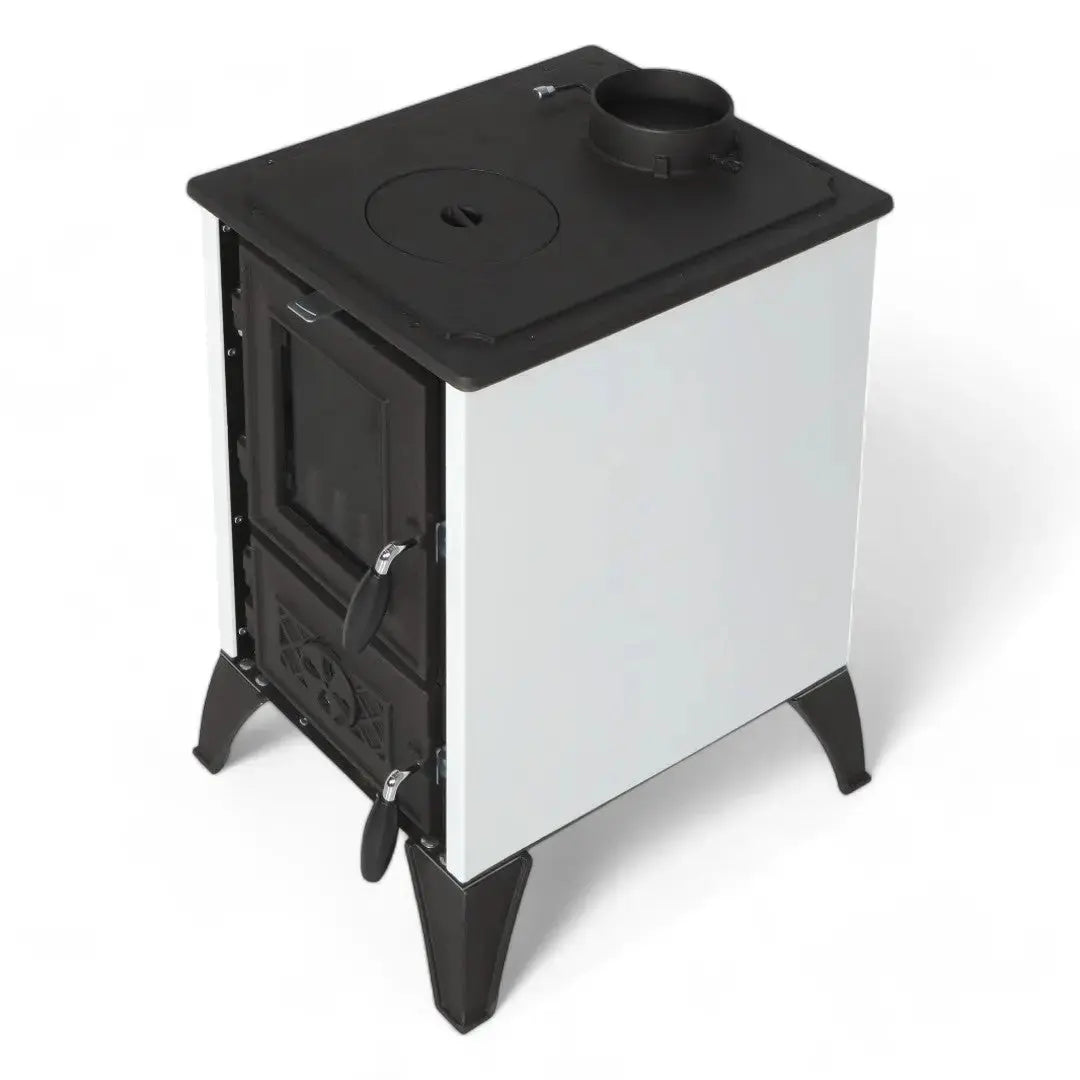 Simge Soba IGLO | Cast Iron & Steel Wood Stove with Hot Plate – 10 kW - White Simge Soba