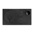 A black rectangular plastic or rubber panel with circular and vent-like recessed details, photographed from above on a plain white background.