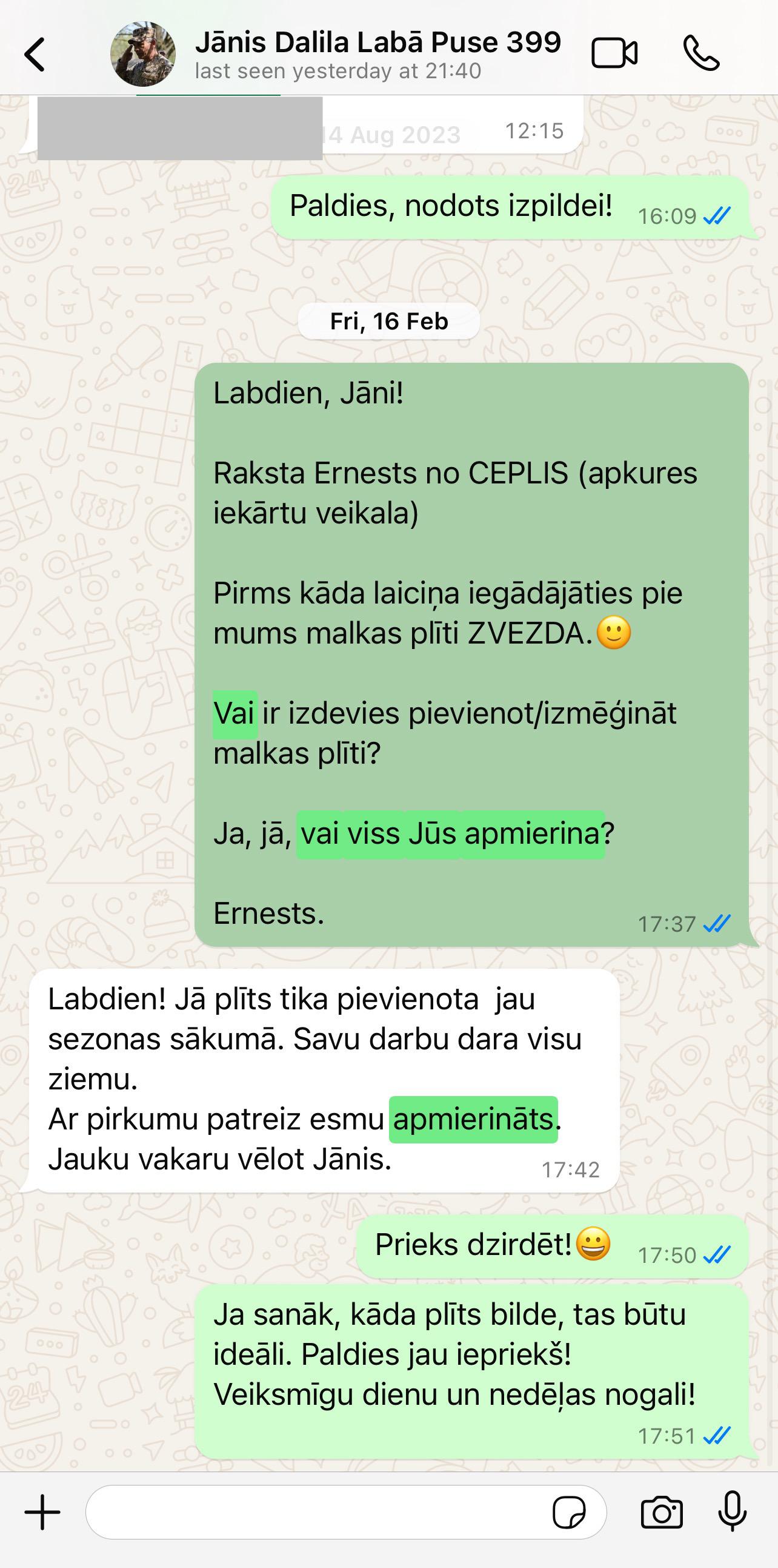 Klienta atsauksme par ceplis.eu