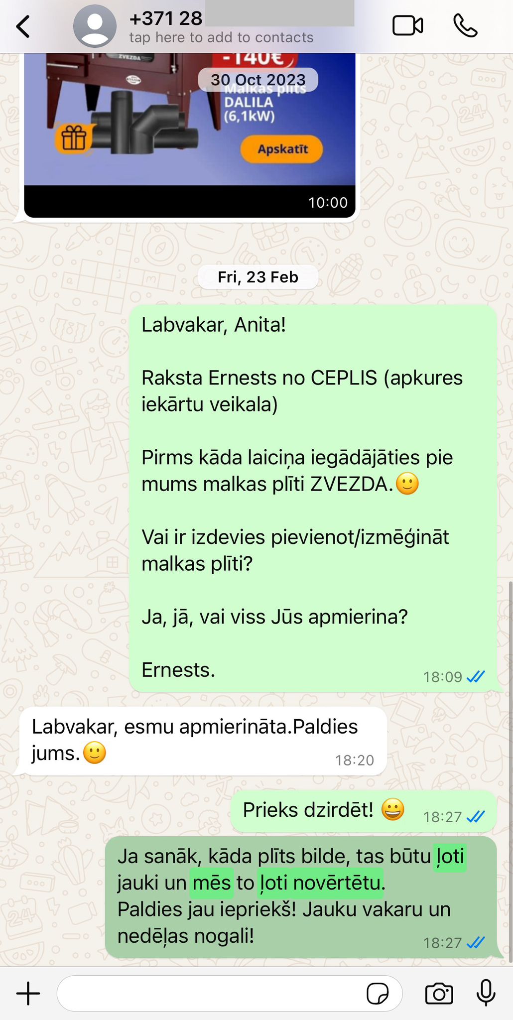 Klienta atsauksme par ceplis.eu