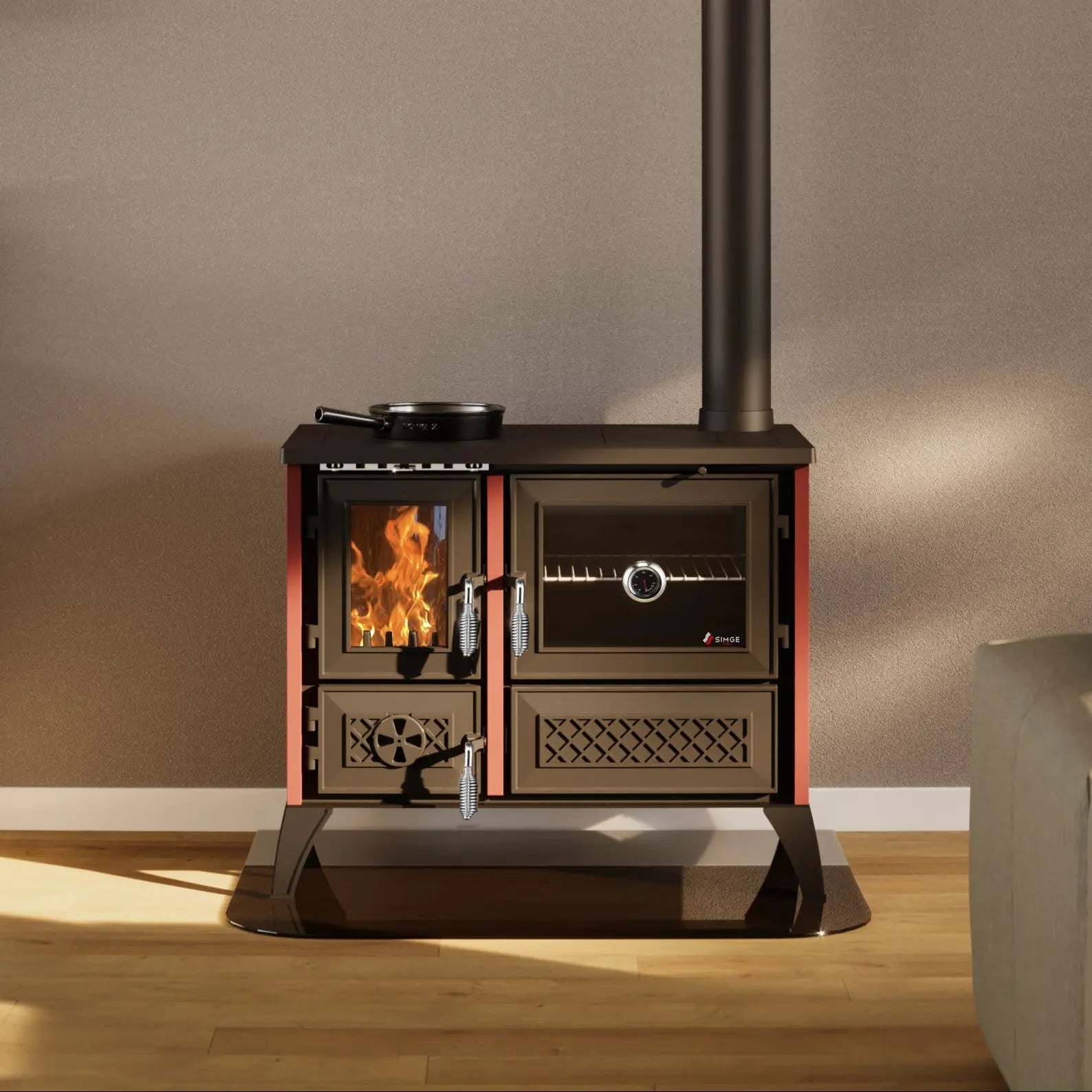 STELLA | Ketaus malkinė viryklė su orkaitę – 9 kW – Raudona