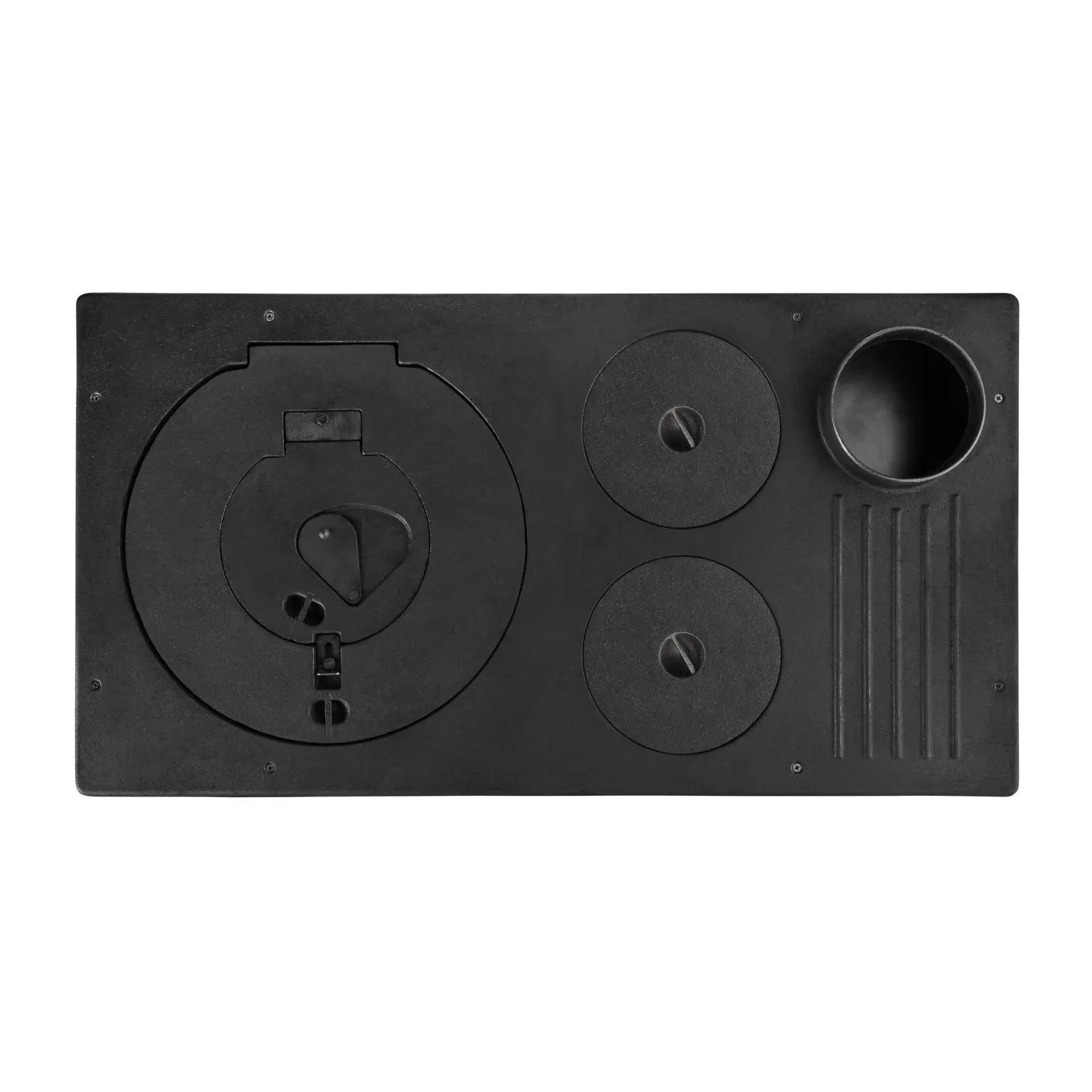 A black rectangular plastic or rubber panel with molded circular and oval openings, shown on a plain white background.
